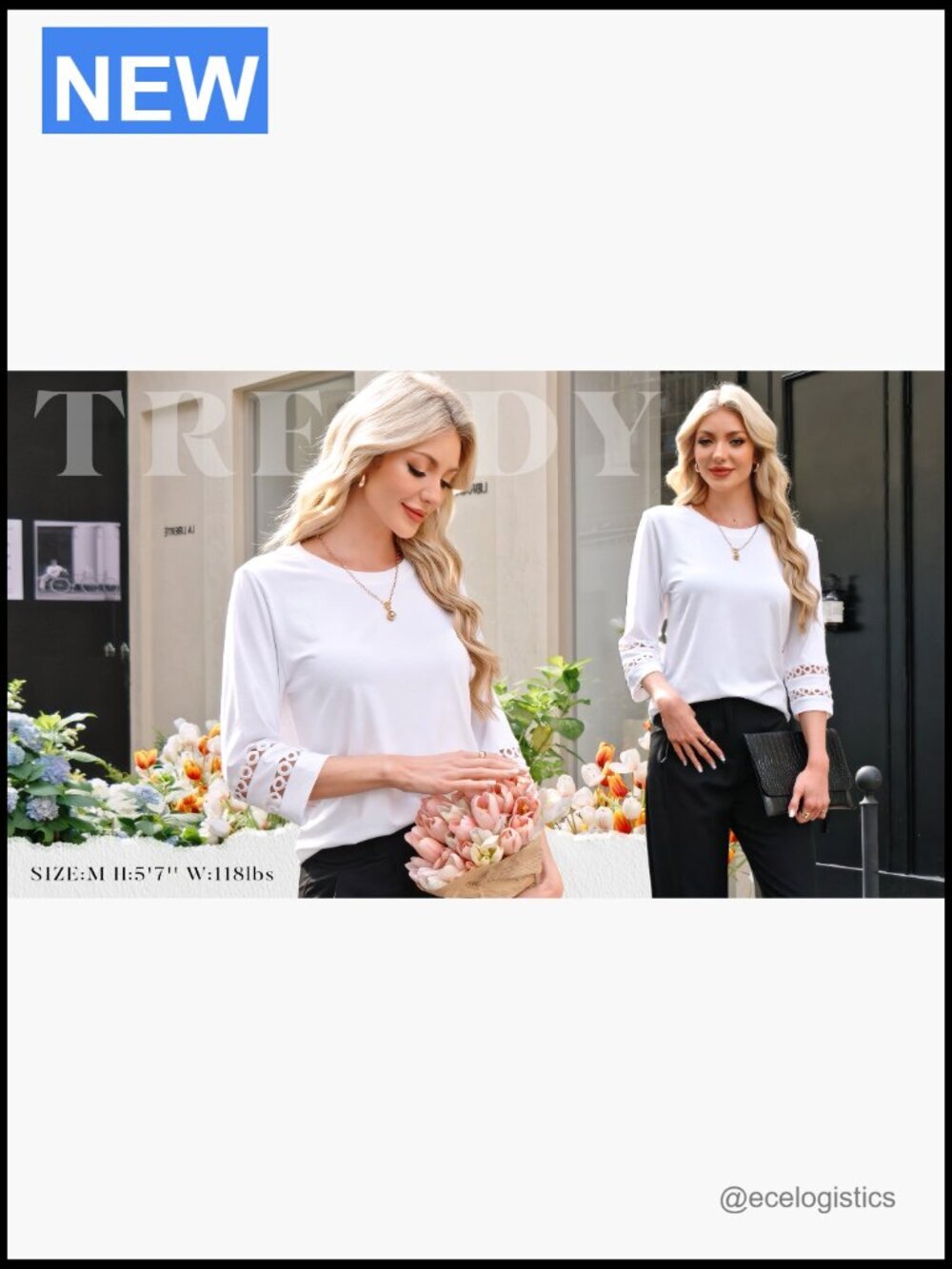 3/4 Sleeve Dressy Casual Tops Crewneck Loose Fit Blouses Women's Fashion - Picture 7 of 7